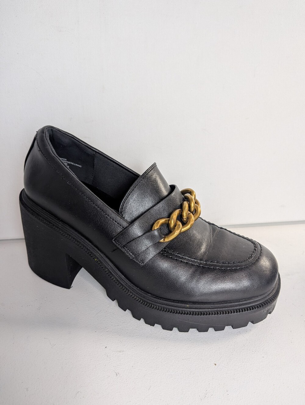 Lane Bryant platform Loafers Shoes Women sz wide 10.5 Black Gold Chain Y2K euc